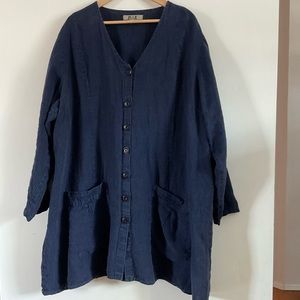 Plus size indigo Flax linen coat jacket